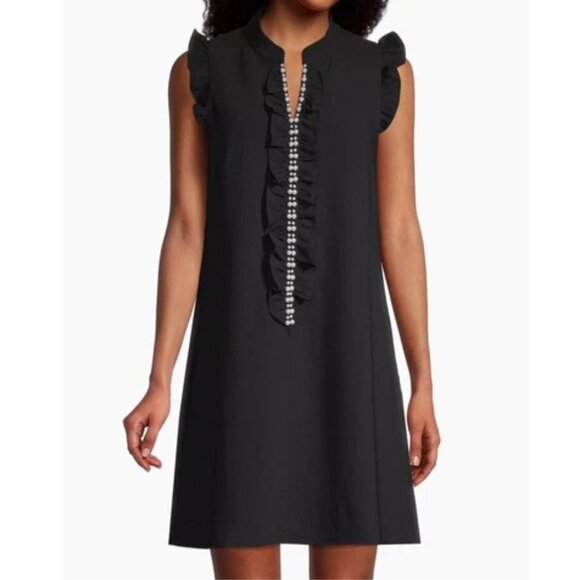 NWT Lilly Pulitzer Size 16 Adalee Embellished V-Neck Dress Black Pearls Ruffles - Picture 1 of 4